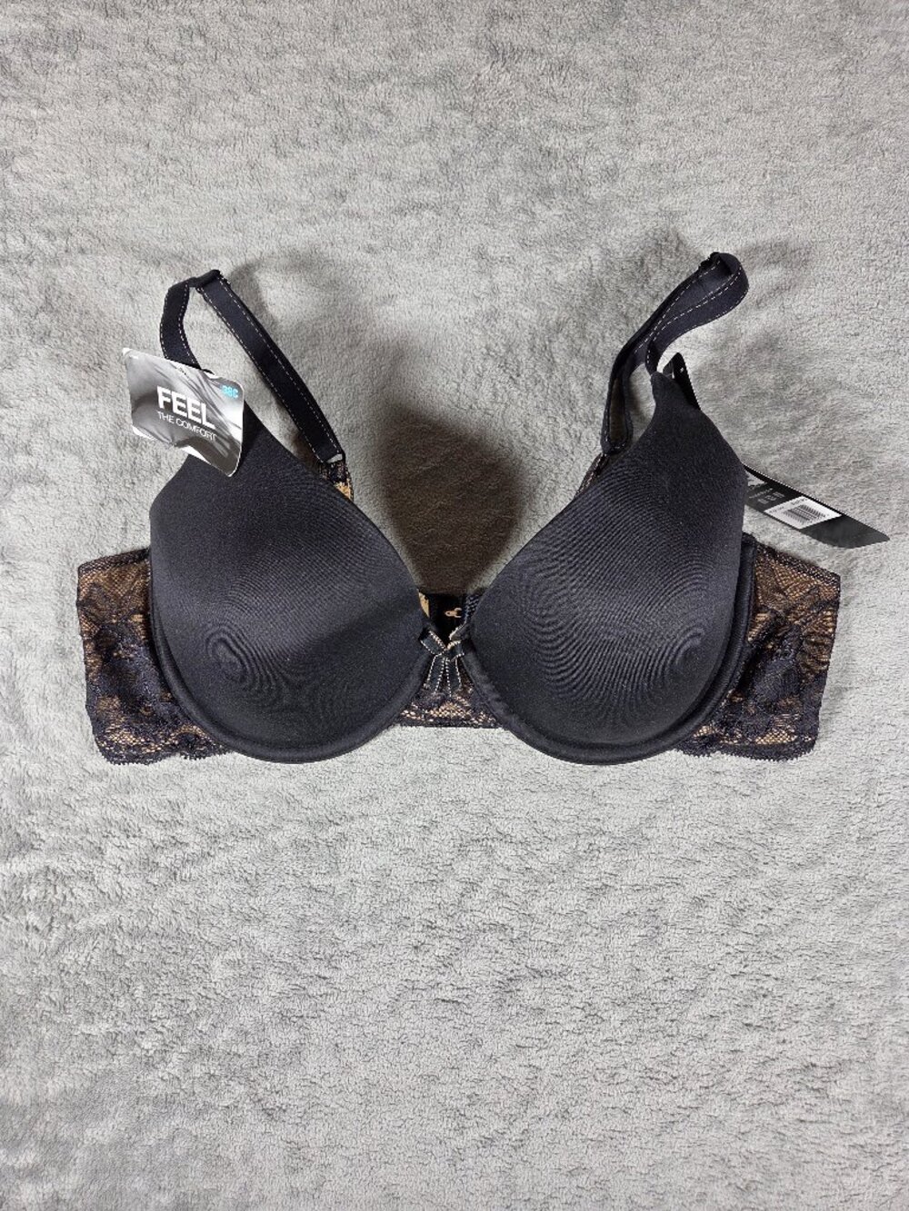 Maidenform Comfort Devotion Embellished Demi Bra 38C Black Tan Lace Underwire